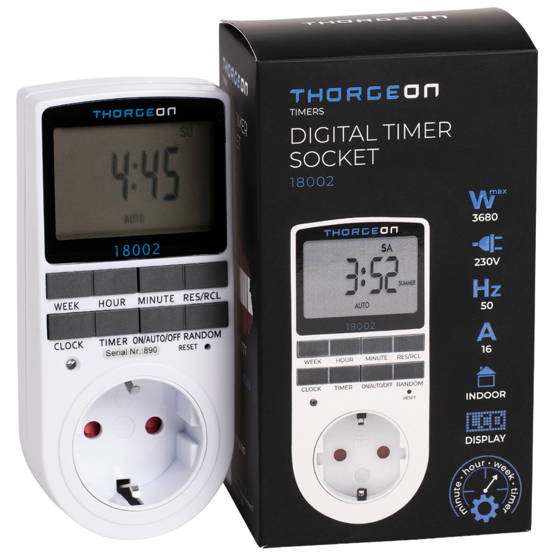 Digital timer socket 24/7h, 16A, 3680W, THORGEON