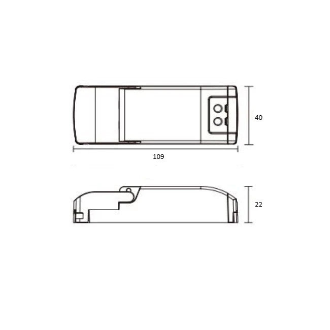 LED-liitäntälaite 12W 18–35V 350mA TRIAC-himmennettävä – 109x40x22 mm vakiovirta