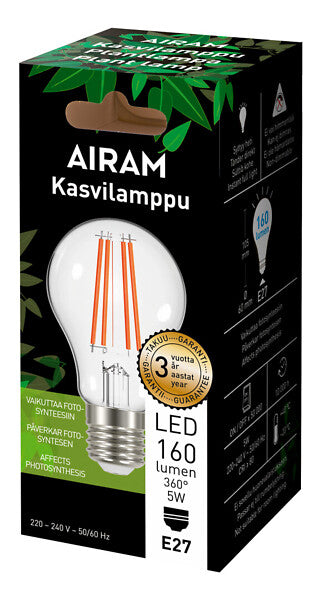 5W, 160lm, A60, E27, 60x105mm, LED Plant Lamp Airam 