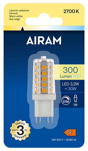 3.2W, 300lm, G9, 2700K, 17x50mm, LED lamp Airam
