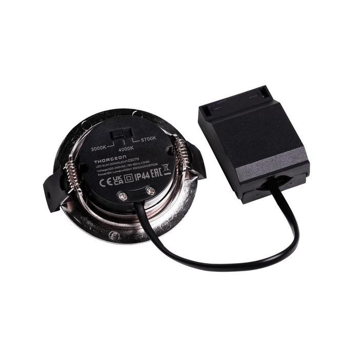 5W, 400lm, LED Slim Downlight, IP44, DIM, CCT, 70-75mm, Nikkeli LED Alasvalo THORGEON