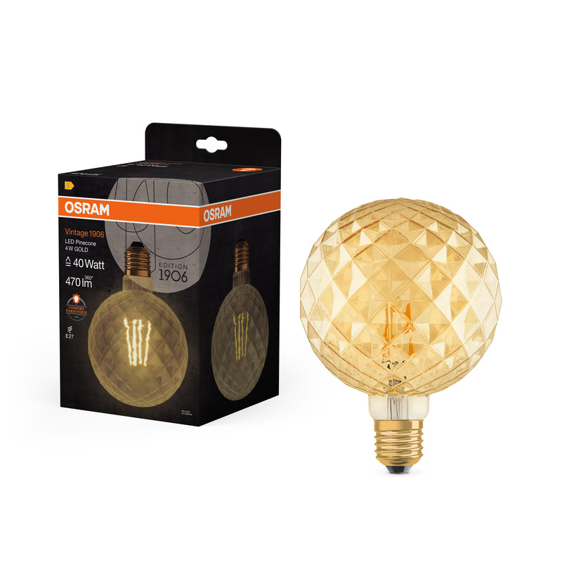 4W, 470lm, Vintage 1906 Big Globe 40 Filament Pine GOLD, E27, 2400K, 125x168mm, LED Sisustuslamppu Osram