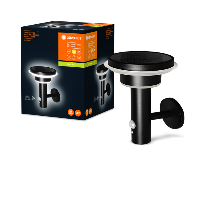 6W, 400lm, IP44, IK03, Endura Style Solar Wall Sensor Double Circle BLACK, Seinävalaisin hämärä- ja liiketunnistimella LEDVANCE