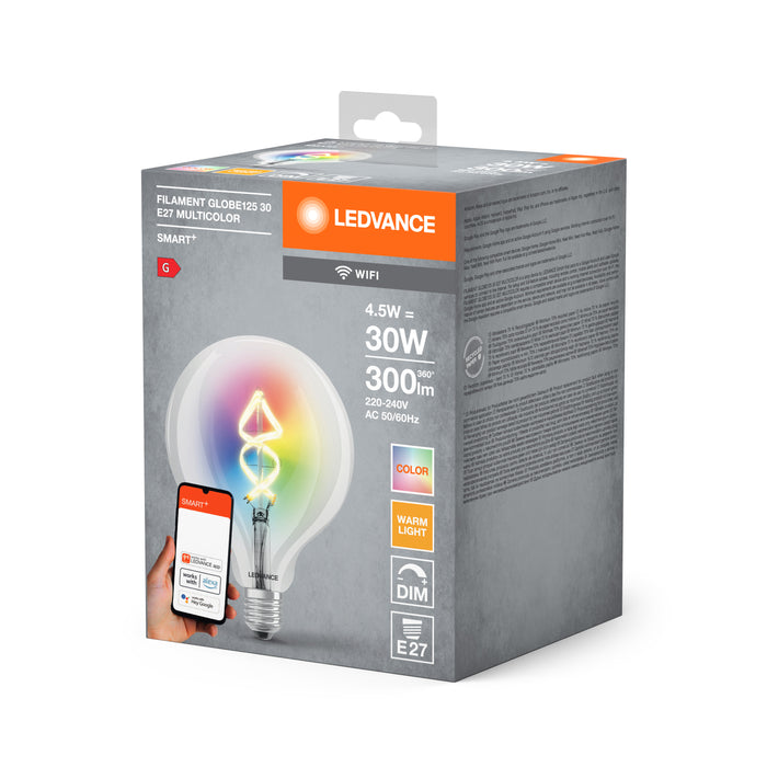 4,5W, 300lm, SMART+ Filament Globe RGBW 30, E27, 2700K, 124x168mm, LED älylamppu Ledvance