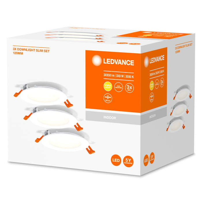 8W, 550lm, Downlight Slim Set 3x120mm, IP20, LED Alasvalosetti LEDVANCE