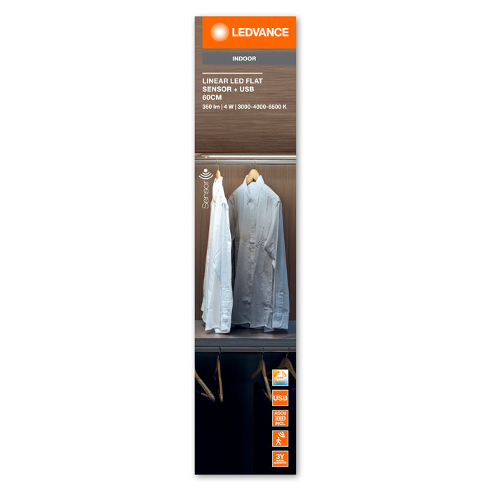 4W, 270lm, Linear LED Flat Sensor + USB, IP20, LED Työpistevalaisin LEDVANCE