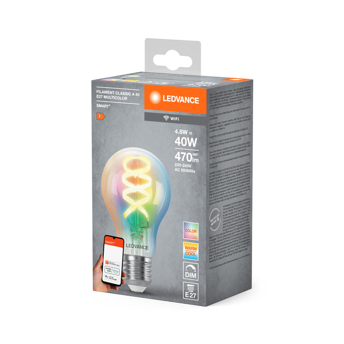 4,8W, 470lm, SMART+ WiFi Filament Classic 40, E27, 2700…6500K, 60x105mm, Multicolour, LED älylamppu Ledvance
