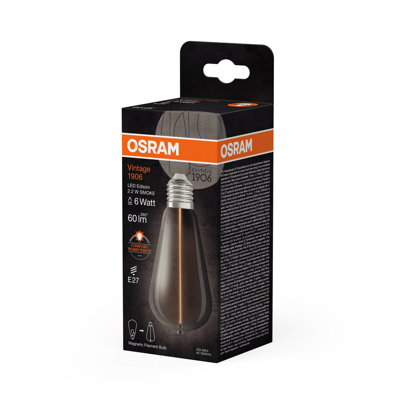 2,2W, 60lm, Vintage 1906 Edison 6 Filament Magnetic SMOKE, 1800K, E27, 64x140mm, LED Sisustuslamppu Osram