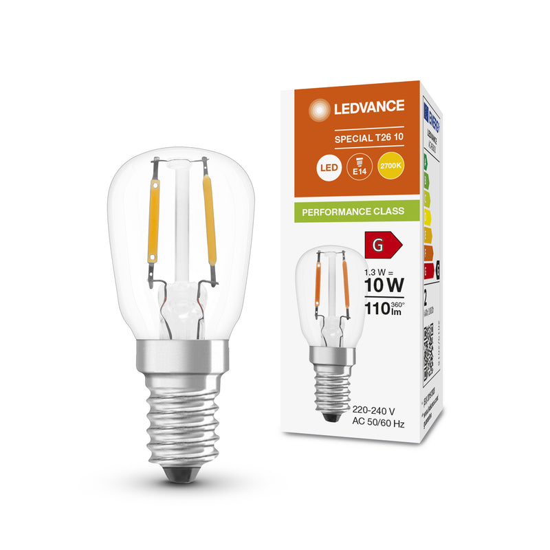 1,3W, 110lm, Special T26 Performance, 2700K, E14, 26x65mm, LED Jääkaappilamppu LEDVANCE