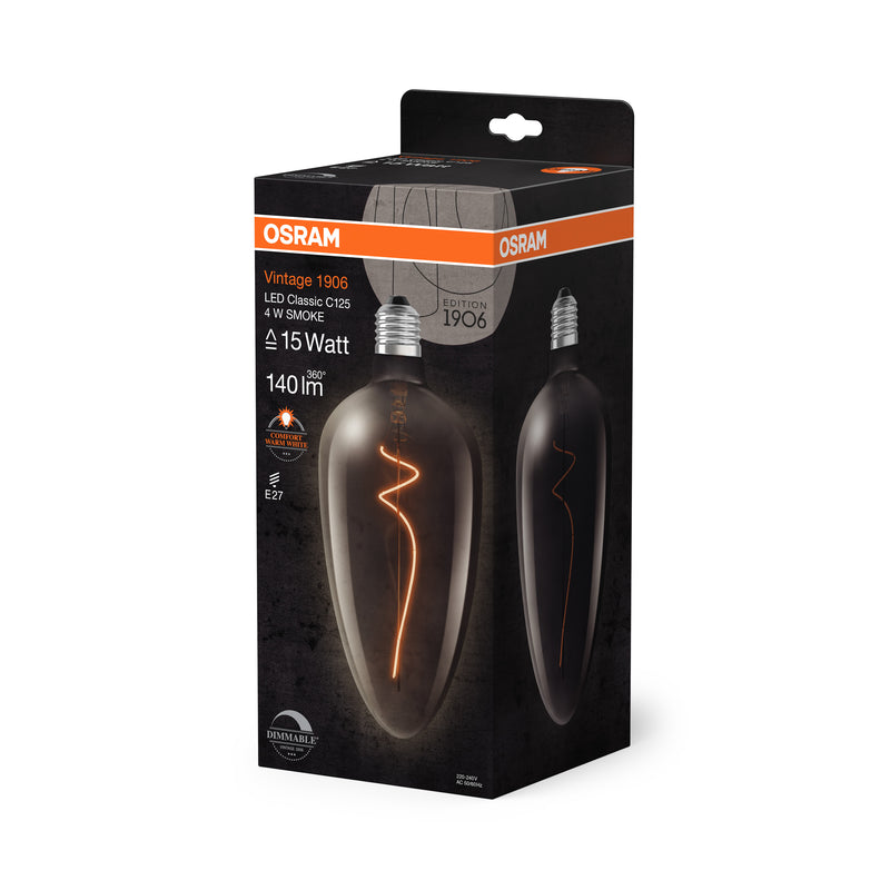 4W, 140lm, Vintage 1906 Classic C 125 15 Filament SMOKE DIM, 1800K, E27, 125x283mm, LED Sisustuslamppu Osram
