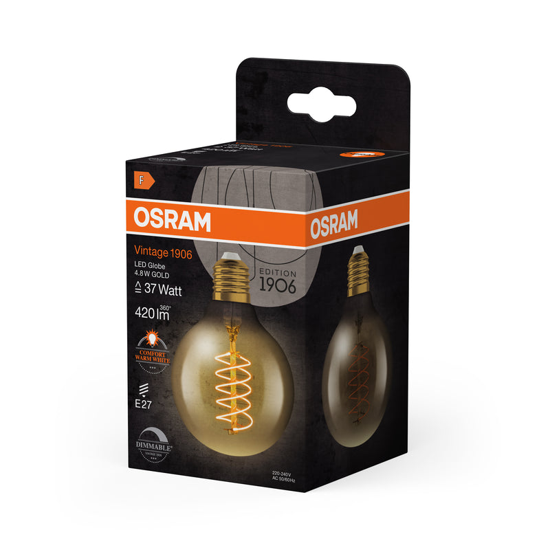4,8W, 420lm, Vintage 1906 Globe 80 37 Filament GOLD DIM, E27, 2200K, 80x120mm, LED Sisustuslamppu Osram