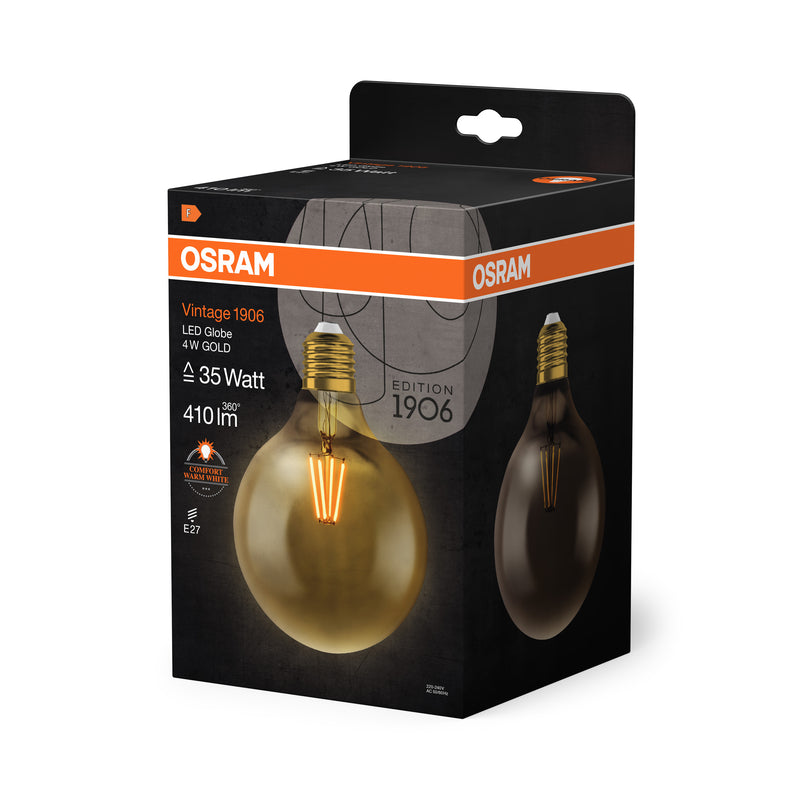 4W, 410lm, Vintage 1906 Globe 35 Filament GOLD, E27, 2400K, 124x168mm, LED Sisustuslamppu Osram