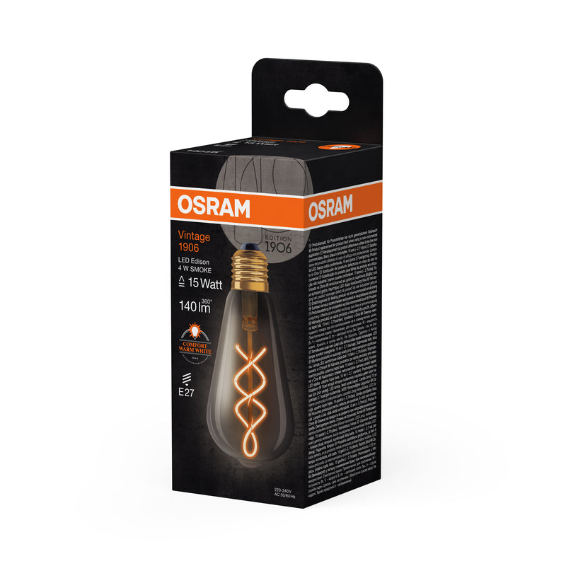4W, 140lm, Vintage 1906 Edison 15 Filament SMOKE, E27, 1800K, 64x143mm, LED Sisustuslamppu Osram