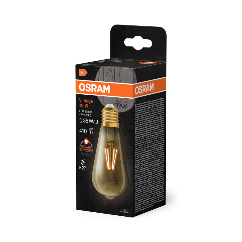 4W, 410lm, Vintage 1906 Edison 35 Filament GOLD, E27, 2400K, 64x143mm, LED lamppu Osram
