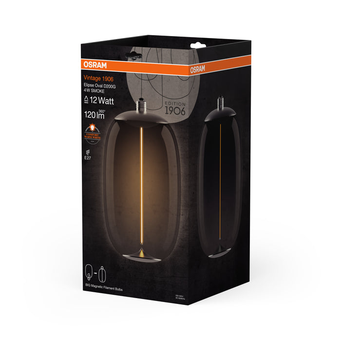 4W, 120lm, Vintage 1906 Big Elipse Oval 12 Filament Magnetic SMOKE, 1800K, E27, 200x370mm, Sisustuslamppu OSRAM