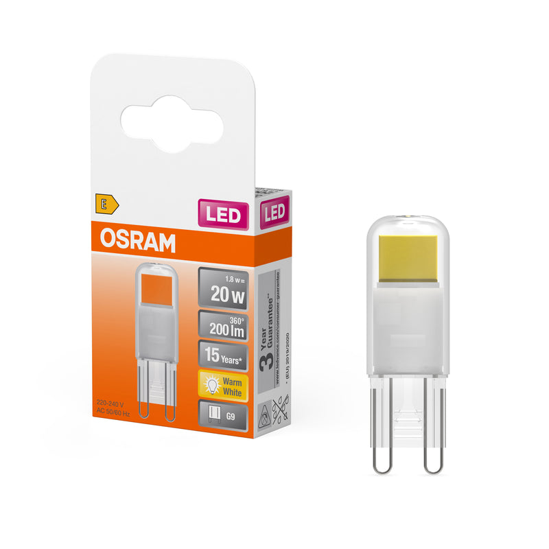1.8W, 200lm, LED PIN 20 320° Clear, G9, 2700K, 15x46mm, LED Lamp Osram