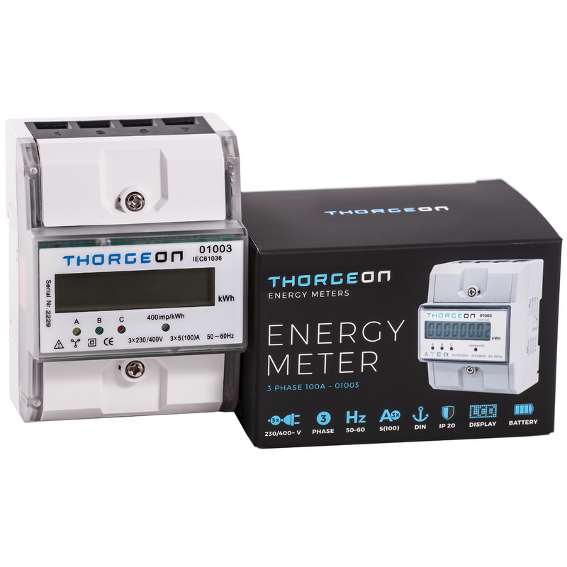 3-phase DIN rail-mounted energy meter 100A THORGEON