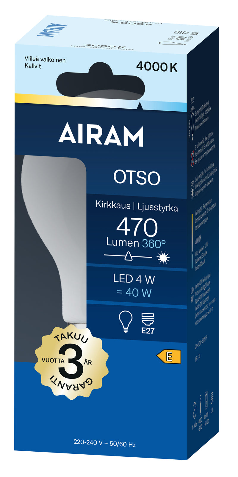 4W, 470lm, Otso, E27, 4000K, 60x108mm, Led lamppu Airam