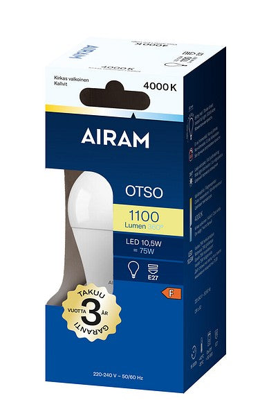 10.5W, 1100lm, Otso, E27, 4000K, 60x108mm, Led lamppu Airam
