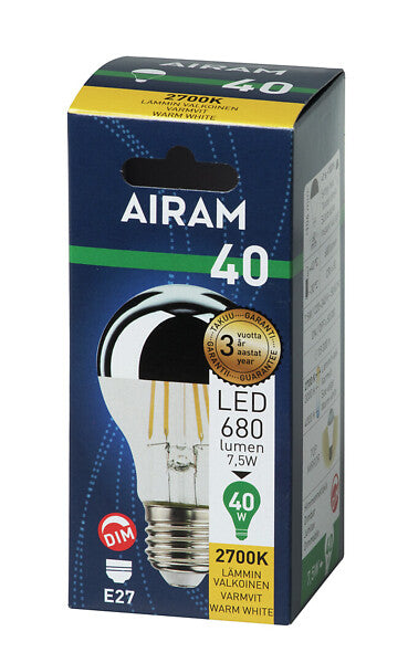 Airam Top Mirror DIM E27 7W 680lm 2700K – kärkipeililamppu, himmennettävä