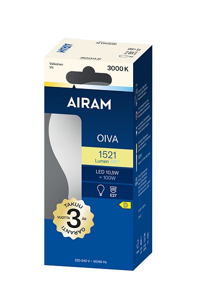 10.5W, 1521lm, Oiva, E27, 3000K, 60x108mm, Led lamppu Airam