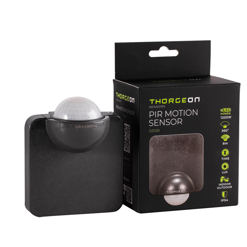 PIR Liiketunnistin 8m MAX 1200W IP54 Antrasiitti THORGEON