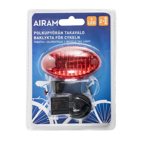 Airam Bicycle LED Taillight – 2x AAA battery-operated, red, flashing or steady