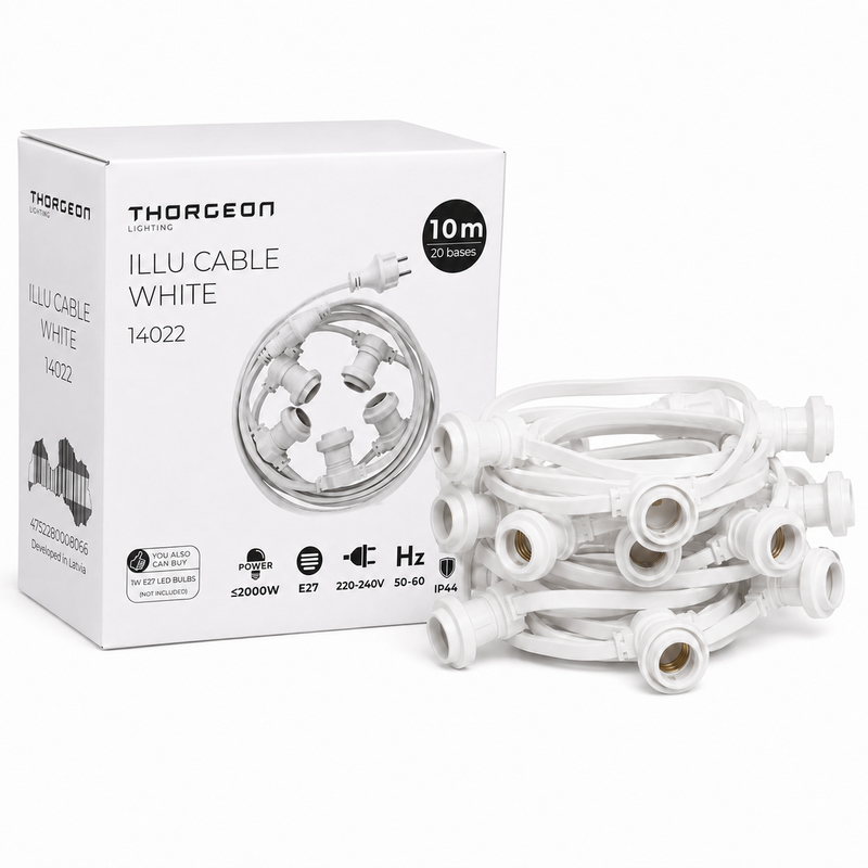 11.5m ILLU Cable E27 20 kantaa 0.5m IP44 Valoketju vaihdettavilla polttimoilla Thorgeon