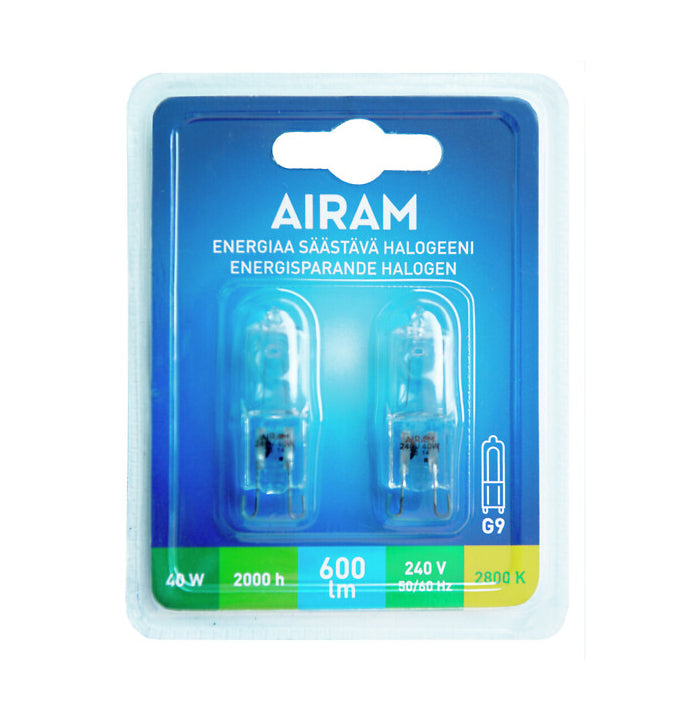 230V, 42W, 625lm, G9, 2800K, 13x42mm, 2pcs Halogen lamps Airam