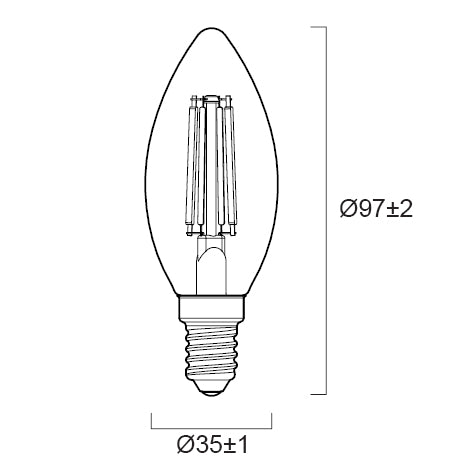 2.3W, 485lm, ToLEDo Platinum Kynttilä, E14, 2700K, 35x97mm, Led lamppu Sylvania