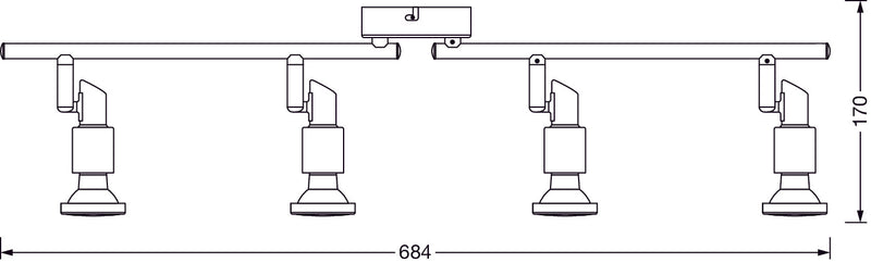 10.4W, 920lm, LED Spot BRUSHED SILVER, 4XGU10, 2700K, IP20, IK03, 90x684mm, LED Spotlight Osram