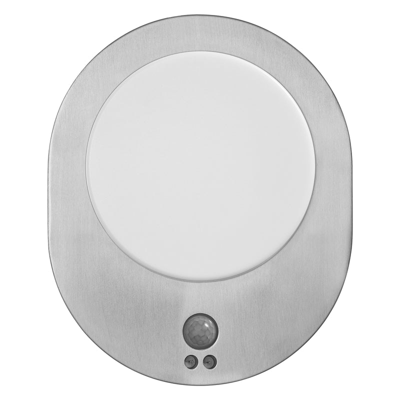 8W, 370lm, Endura Style Disc Wall Sensor Stainless Steel, 3000K, IP44, IK03, LED Ulkoseinävalaisin liiketunnistimella Osram