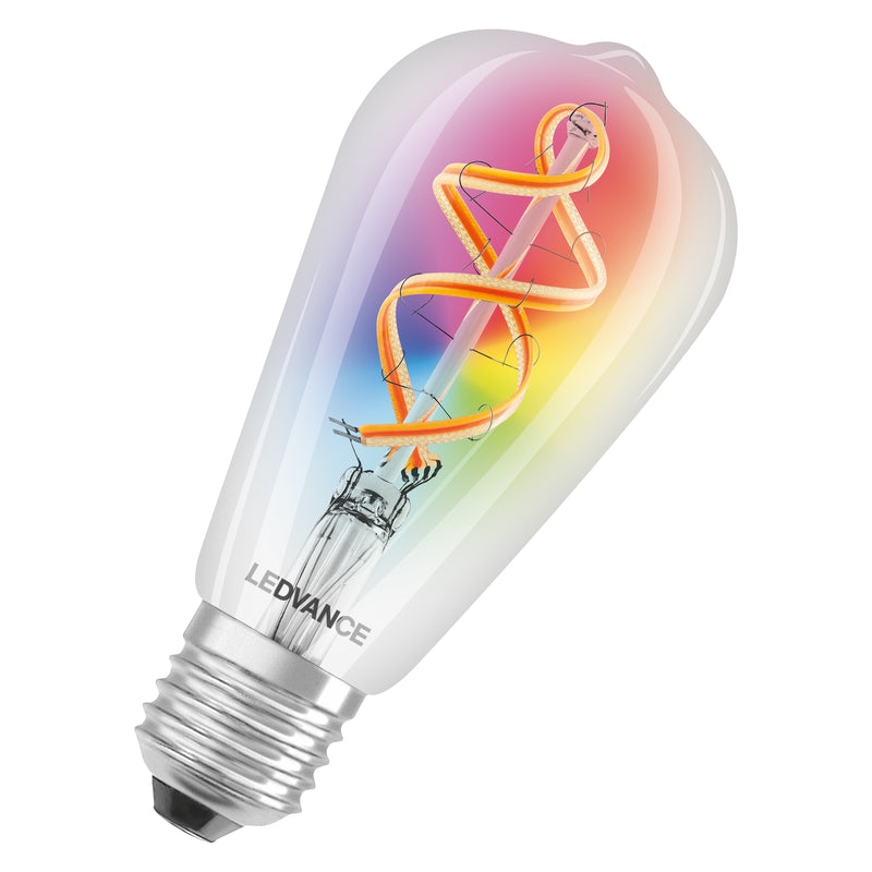 4.5W, 300lm, SMART+ WiFi Filament Edison RGBW, E27, 2700K, 64x143mm, Multicolour, Led smart lamp Osram