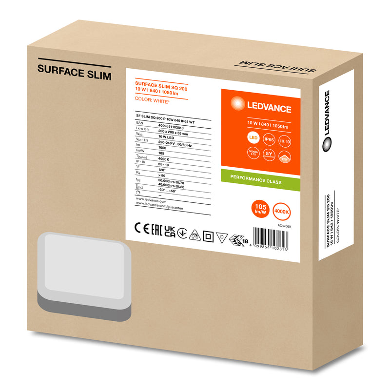 Ledvance Surface Slim SQ 200 LED-seinävalaisin 10W 1050lm 4000K IP65 – liiketunnistin