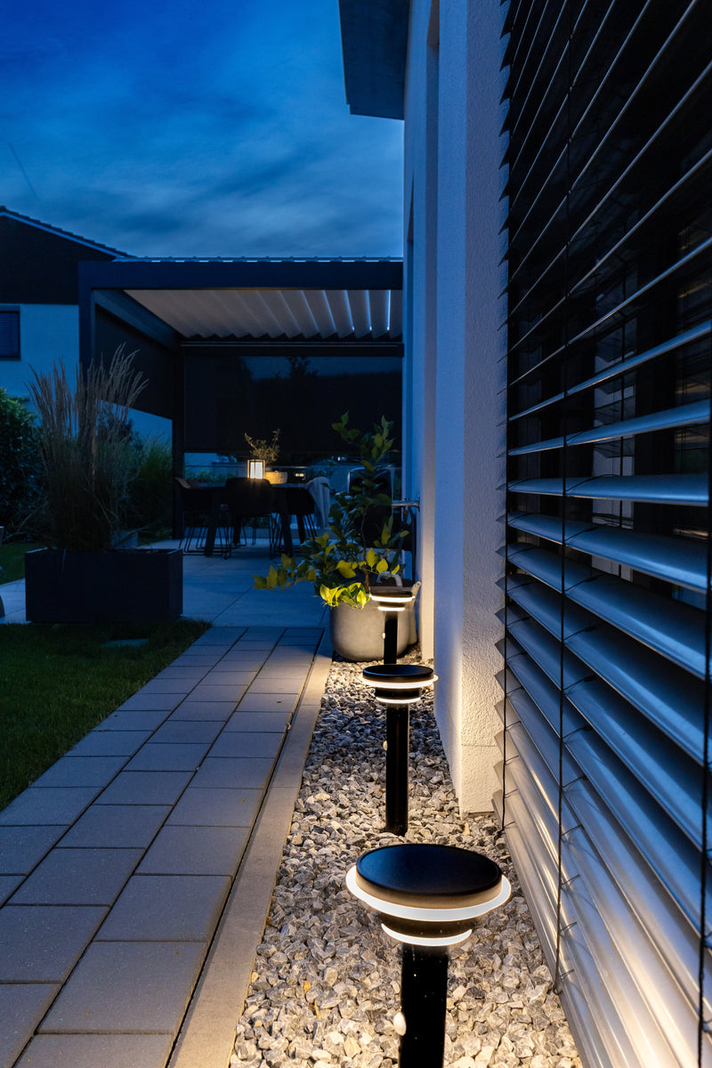 6W, 400lm, Endura Style Solar Post Sensor Double Circle BLACK, 3000K, IP44, IK03, 178x400mm, LED Ulkovalaisin aurinkokennolla Osram