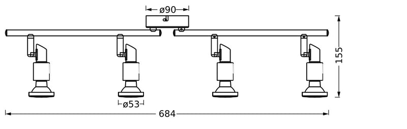 13,6W, 920lm, LED Spot DIM BLACK, 4XGU10, 2700K, IP20, IK06, 90x684mm, LED Kohdevalaisin Osram