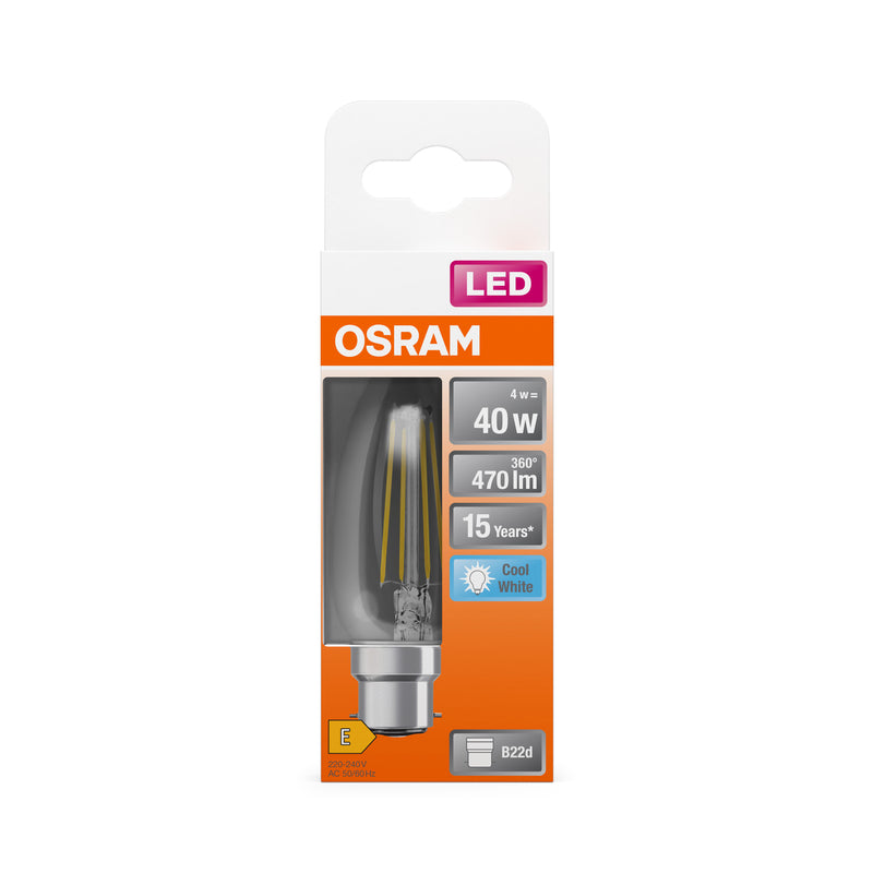 3,4W, 470lm, LED Star Classic B 40 Filament, 4000K, B22d, 35x91mm, LED Sisustuslamppu Osram