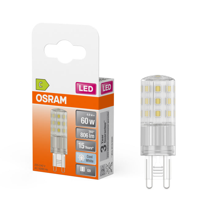 4.9W, 806lm, LED PIN 60 Clear, G9, 18x59mm, LED Lamp OSRAM