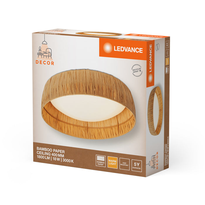 18W, 750lm, Decor Bamboo Paper Ceiling 400 BROWN, 3000K, Sisustuksellinen Kattovalaisin LEDVANCE