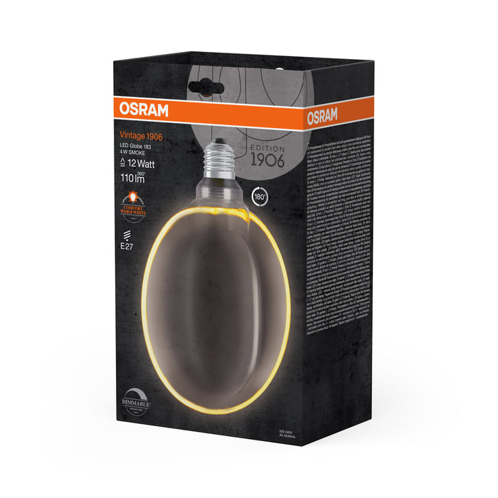 4W, 110lm, Vintage 1906 Globe 183 Filament SMOKE, 1800K, E27, DIM, 183x232mm, Sisustuslamppu OSRAM