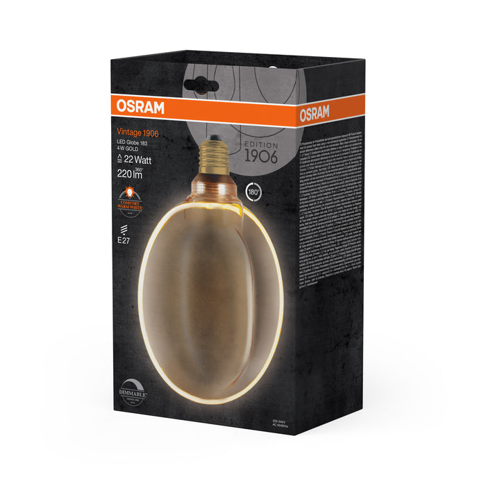 4W, 220lm, 1800K, Vintage 1906 Globe 183 Filament GOLD, E27, DIM, 183x232mm, Sisustuslamppu OSRAM