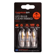 0.2W, 12lm, Clear Ribbed, E10, 2100K, 13x46mm, 3kpl LED lamppu kynttelikköön THORGEON