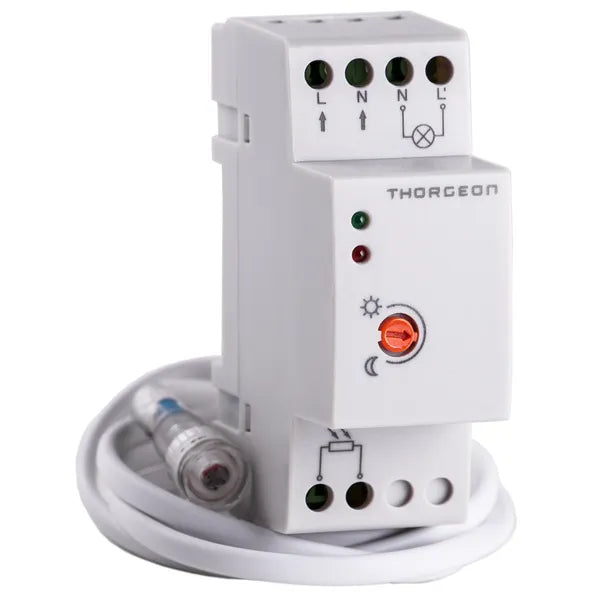 Hämäräkytkin, maks. kytkentäteho 300 W, maks. läpivientiteho 1200 W, IP65 DIN-kiskoon asennettava, THORGEON