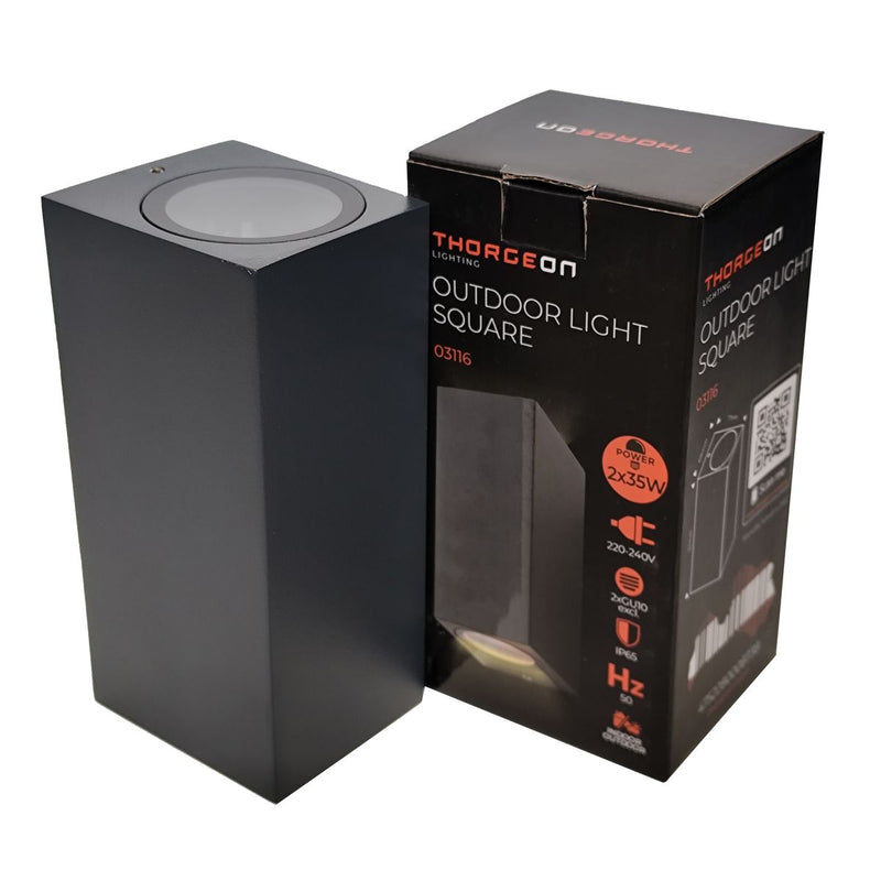 Thorgeon light fitting 2x GU10 IP65 anthracite – outdoor wall light square, 77x161 mm