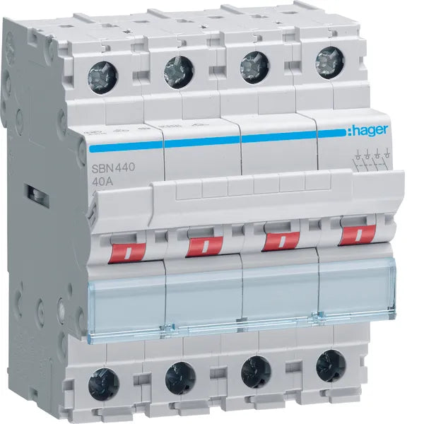 Hager 4-pole main switch 40 A, 400 V, IP20