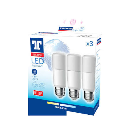 6W, 470lm, Bright Stik 3kpl, E27, 3000K, 38x115mm, Led lamppu Tungsram