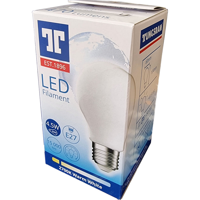 4.5W, 470lm, Led Filament E27, 2700K, 60x104mm, Led lamppu Tungsram