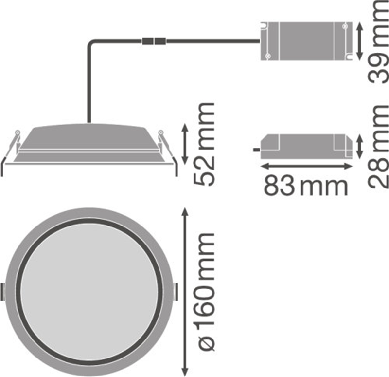 14W, 1190lm, Downlight Alu, IP44/IP20, 3000K, 52x160mm, Ledvance LED downlight