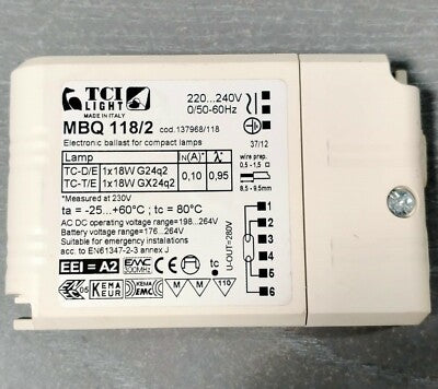 TCI LIGHT MBQ 118/2 220-240V 1x18W G24q-2/GX24q-2 Elektroninen liitäntälaite