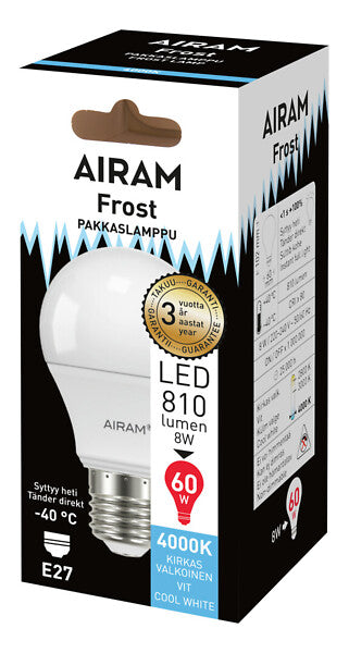 8,5W, 840lm, 4000K, 60x102mm, E27, LED Pakkaslamppu Airam